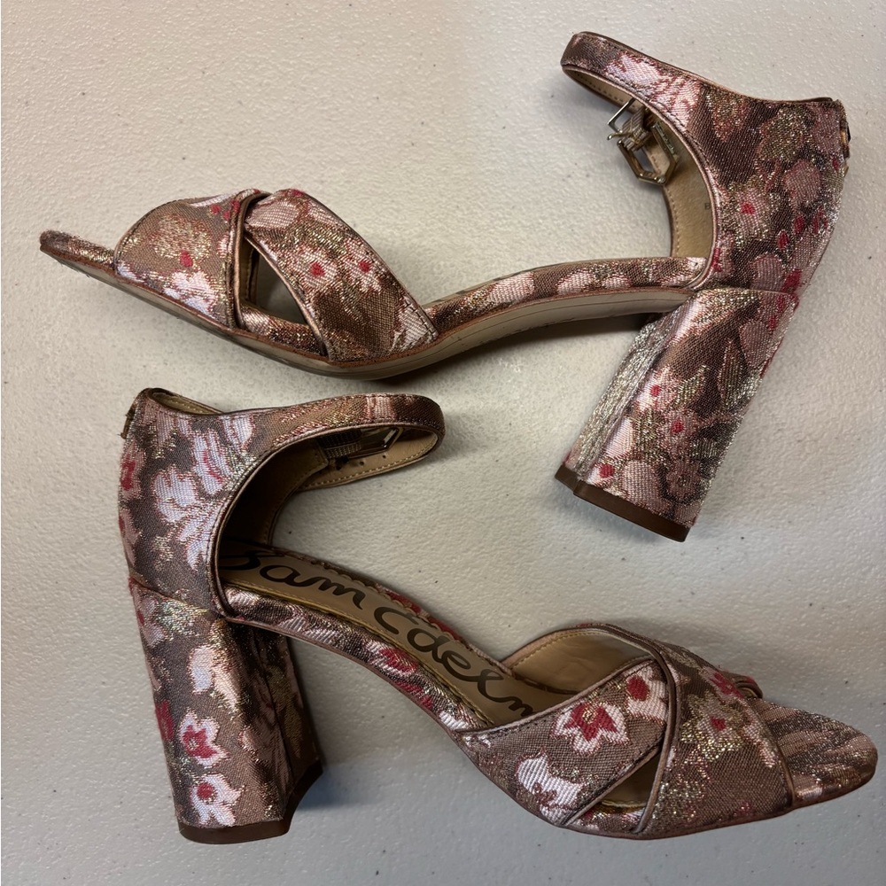 Sam Edelman Pink Floral Block Heels 5.5